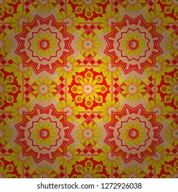 This design can be used for packaging cosmetics, perfumes, greeting or wedding background. Vector spring flower seamless pattern in yellow, orange and red colors.