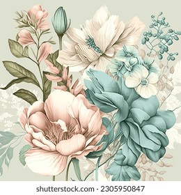 This design captures the essence of spring with its elegant and soft color palette, showcasing beautiful spring flowers. The design emanates a sense of freshness, renewal, and natural beauty 