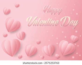 This design captures the essence of Valentine's Day with its pastel pink tones and delicate heart shapes. The use of soft, layered hearts creates a 3D effect, giving the image depth and visual appeal