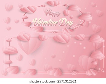 This design captures the essence of Valentine's Day with its pastel pink tones and delicate heart shapes. The use of soft, layered hearts creates a 3D effect, giving the image depth and visual appeal