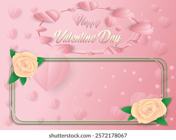 This design captures the essence of Valentine's Day with its pastel pink tones and delicate heart shapes. The use of soft, layered hearts creates a 3D effect, giving the image depth and visual appeal