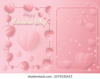 This design captures the essence of Valentine's Day with its pastel pink tones and delicate heart shapes. The use of soft, layered hearts creates a 3D effect, giving the image depth and visual appeal