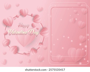 This design captures the essence of Valentine's Day with its pastel pink tones and delicate heart shapes. The use of soft, layered hearts creates a 3D effect, giving the image depth and visual appeal