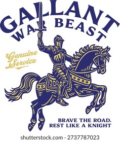 This design celebrates courage, resilience, and timeless strength. Inspired by classic medieval emblems and vintage apparel graphics, the knight charging forward represents bold determination in facing life’s challenges. The raised sword symbolizes bravery, while the powerful horse reflects momentum and unstoppable spirit.
Created with a retro illustrative style, this artwork blends heritage aesthetics with modern streetwear energy — perfect for those who live boldly, move forward fearlessly, and carry their own code of honor.