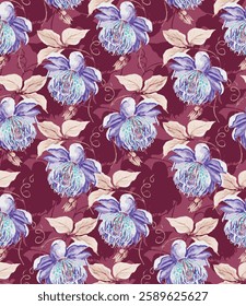 This design could be suitable for clothing or fabric applications and may also serve as an attractive wrapping paper. The intricate details of the flowers create a visually appealing aesthetic.