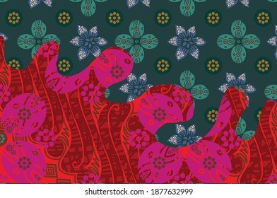 This design is a development of the Batik Parang, Kawung, and flora motifs into works of art for all kinds of purposes