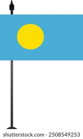 Dieses Design zeigt die Palauan-Flagge an einem Fahnenmast, der Nationalstolz repräsentiert. Ideal für Unterrichtsmaterialien, Reiseführer oder kulturelle Projekte, mit einer klaren und detaillierten Grafik.