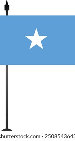 Este diseño muestra la bandera somalí en un asta de la bandera, simbolizando el orgullo nacional. Ideal para materiales educativos, guías de viaje o proyectos culturales, con una presentación limpia y detallada.