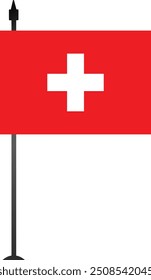 Este diseño muestra la bandera suiza en un asta de la bandera, representando el orgullo nacional. Perfecto para contenido educativo, guías de viaje o proyectos culturales, con un gráfico limpio y detallado.