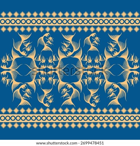 This design is entirely hand-drawn and manually continued with fish strokes.
