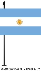 Este diseño presenta la bandera argentina en un asta de la bandera, simbolizando el orgullo nacional. Ideal para materiales educativos, guías de viaje o proyectos culturales, con un gráfico limpio y detallado.