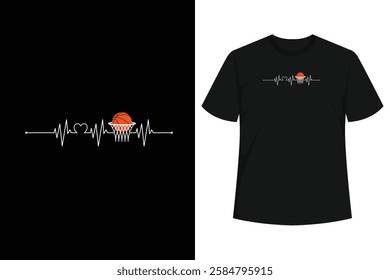 This design features a basketball player performing a slam dunk which is perfectly fitted into a heartbeat. Now you can let the world know that your heart beats for basketball. Perfect for basketball