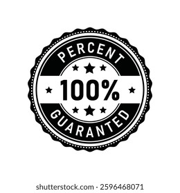 This design features a circular badge showcasing a bold 100 percent guaranteed declaration surrounded by stars. The black and white color scheme offers a minimal and professional look.