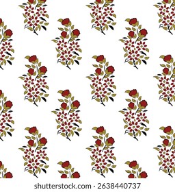 This design features a classic floral bouquet motif commonly seen in traditional textiles.