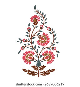 This design features a classic floral bouquet motif commonly seen in traditional textiles.