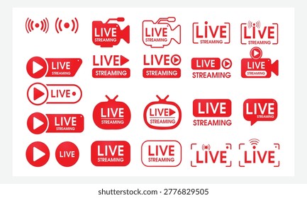 This design features a clean and recognizable live streaming icon, typically combining elements like a play button, signal waves, or a recording indicator. The visual style is modern and minimal, making it easy to identify across digital platforms.

The icon represents real-time broadcasting, online content sharing, and interactive media. It is ideal for use in apps, websites, and social media interfaces, conveying immediacy, connectivity, and engagement in a simple yet effective form