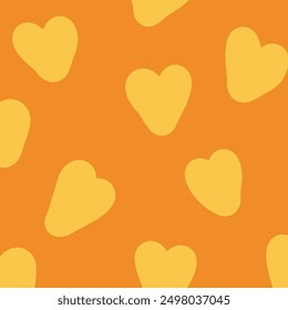 This design features a continuous, seamless pattern showcasing vibrant yellow hearts set against a warm, inviting orange background