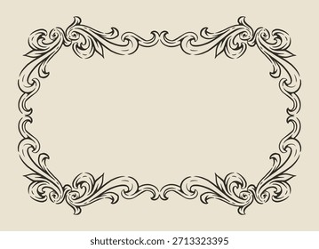 This design features a detailed decorative border with intricate swirls and patterns. It is suitable for invitations greeting cards or decorative projects.