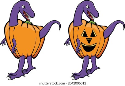 This design features a dinosaur with a pumpkin costume.