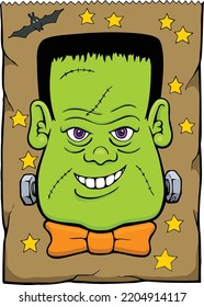 Este diseño presenta la cara de frankenstein en una bolsa de papel marrón.