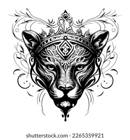 This design features the fierce and regal head of a panther wearing a crown. The intricate details and bold lines evoke strength and power