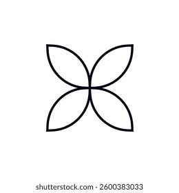 This design features four symmetrical petals arranged in a balanced pattern with bold lines.