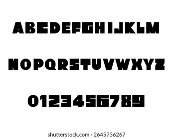 This design features a geometric font showcasing uppercase letters and numbers in a bold and unique style, perfect for graphic design projects and typography inspiration.