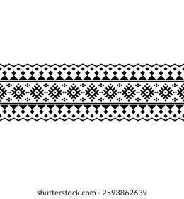 This design features geometric patterns inspired by traditional Aztec, Incan, and Navajo art. It uses repeating square shapes arranged symmetrically.