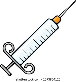  This design features a illustration of a syringe. 