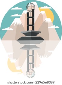 This design features an image of the Equator Monument, one of the famous landmarks in Indonesia. In this illustration, the monument is depicted in a minimalist style using simple colors