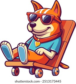 This design features a laid-back dog wearing stylish glasses, lounging comfortably on a cozy chair.