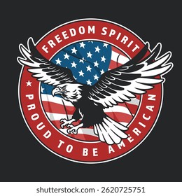 This design features a majestic eagle with outstretched wings combined with the colors of the American flag. It embodies patriotism and the spirit of freedom within a circular badge.