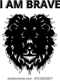 Este diseño presenta un majestuoso león con el texto "Soy valiente". Con su fondo transparente, es perfecto para camisetas, carteles y otros proyectos creativos. Ideal para expresar coraje.