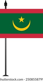 Dieses Design zeigt die mauretanische Flagge auf einem Fahnenmast, der Nationalstolz repräsentiert. Ideal für Unterrichtsmaterialien, Reiseführer oder kulturelle Projekte, mit einer klaren und detaillierten Grafik.