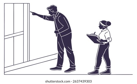 This design features a minimalist silhouette illustrating business mentorship, showing a guide and learner, ideal for professional development and guidance concepts.