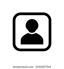 This design features a minimalistic user profile icon set within a rounded square. The silhouette represents a person, ideal for digital platforms or applications.