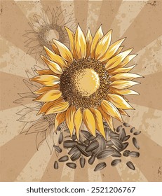 This design features a nostalgic, retro-inspired sunflower and seeds pattern, offering a warm and timeless aesthetic. Perfect for adding a vintage touch to your creative projects