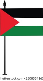 Este diseño presenta la bandera palestina en un asta de la bandera, representando el orgullo nacional. Ideal para contenido educativo, guías de viaje o proyectos culturales, con un gráfico limpio y detallado.