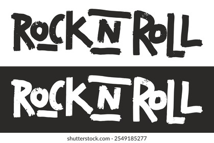 This design features the phrase rock and roll in a bold artistic font. The text is displayed in contrasting colors creating a striking visual impact suitable for music-related themes.