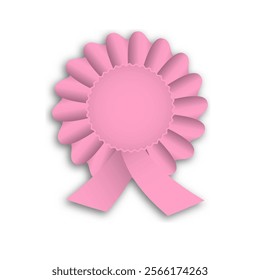 This design features a pink cockade with a classic flower shape and a central medallion. The ribbon enhances its decorative appeal, suitable for awards or special events.