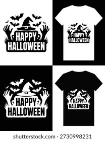 Este diseño presenta un divertido gráfico de Halloween, perfecto para la ropa, mostrando las manos, un sombrero de bruja, murciélagos y texto festivo