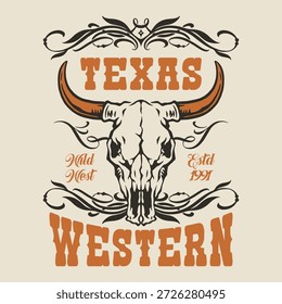 Este diseño presenta un prominente cráneo de cuerno largo de Texas en su centro rodeado de Elementos decorativos. Representa el espíritu del salvaje oeste y la cultura occidental.