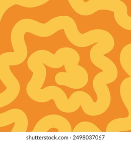 This design features a seamless and continuous pattern of vibrant yellow swirls gracefully placed on a bold orange background