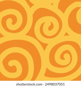 This design features a seamless pattern composed of vibrant yellow spirals gracefully arranged on a rich orange background, creating a visually appealing look