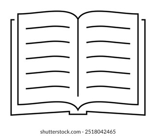 Este diseño presenta un simple dibujo de línea de un libro abierto con múltiples líneas de página visibles. El diagrama en blanco y negro es minimalista y directo. Ideal para material educativo, publicación