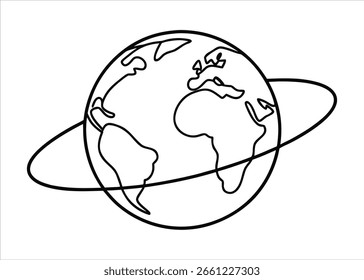 This design features a singular, unbroken line illustrating the planet Earth, representing interconnectedness and ecological consciousness.