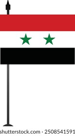 Este diseño presenta la bandera siria en un asta de la bandera, simbolizando el orgullo nacional. Ideal para contenido educativo, guías de viaje o proyectos culturales, con un gráfico limpio y detallado.