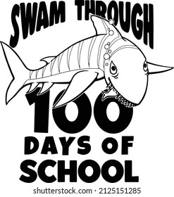 This design features a tiger shark with the words swam through 100 days of school. 