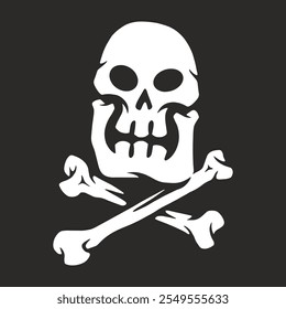 This design features a traditional skull and crossbones symbol in white set against a dark background. It represents danger and piracy often used in various contexts.