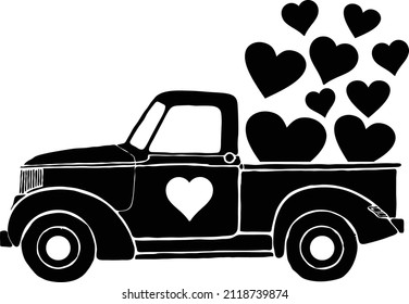 This design features a truck with hearts floating away in the  back. 
